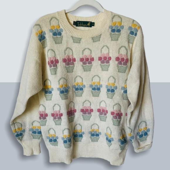 TULCHAN Vintage 80’s Flower Basket Wool Knit